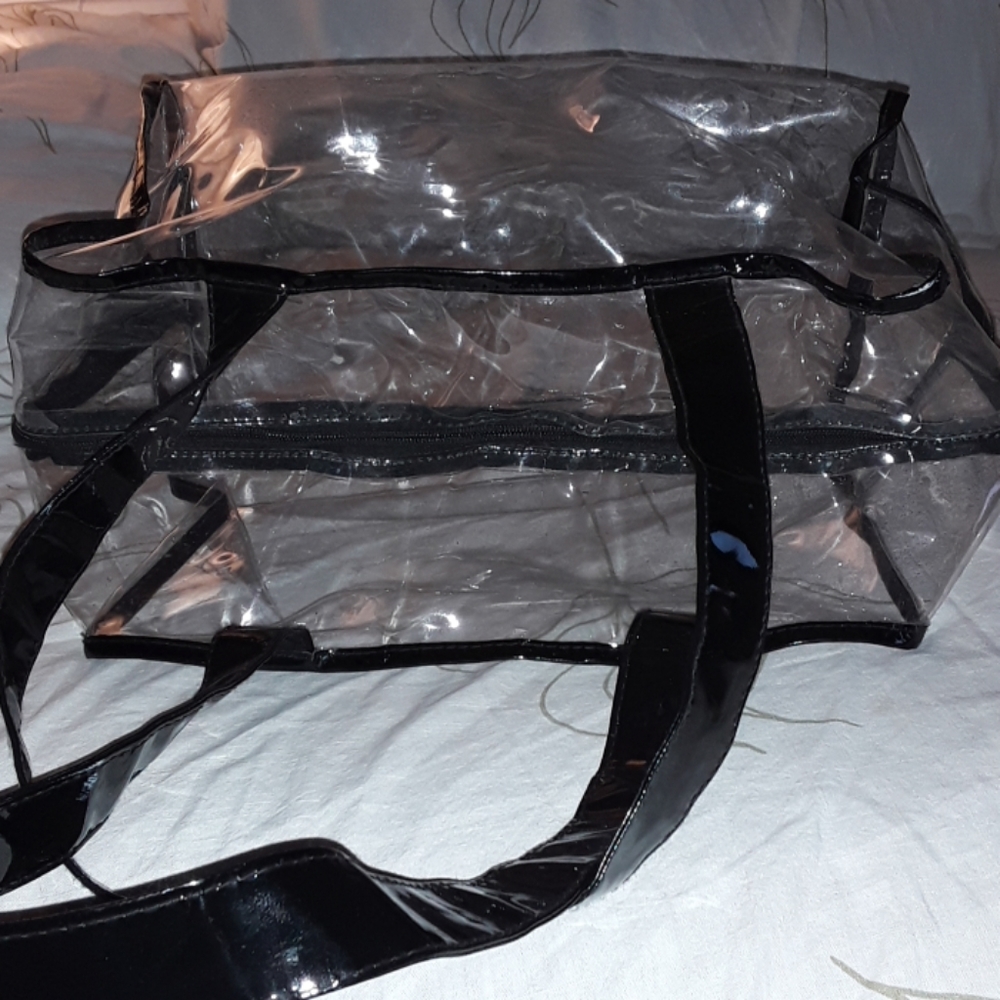 Tartan twine plastic tote black trim gold detail